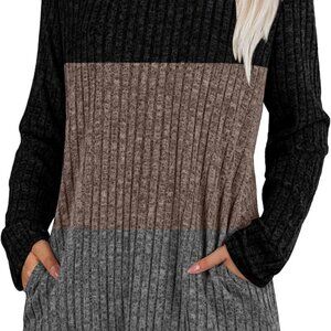 Elegant Long Sleeve Colorblock Tunic with Pockets for Chic Fall Fashion 2025